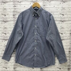 Croft & Barrow Plaid Button Down Long Sleeve Shirt 16.5 34/35 Casual White Blue